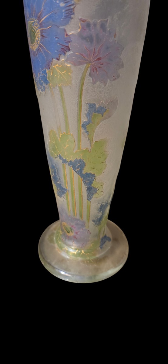 Montjoye Vase Decorated With Blue Aster Flowers And Poppies -photo-3