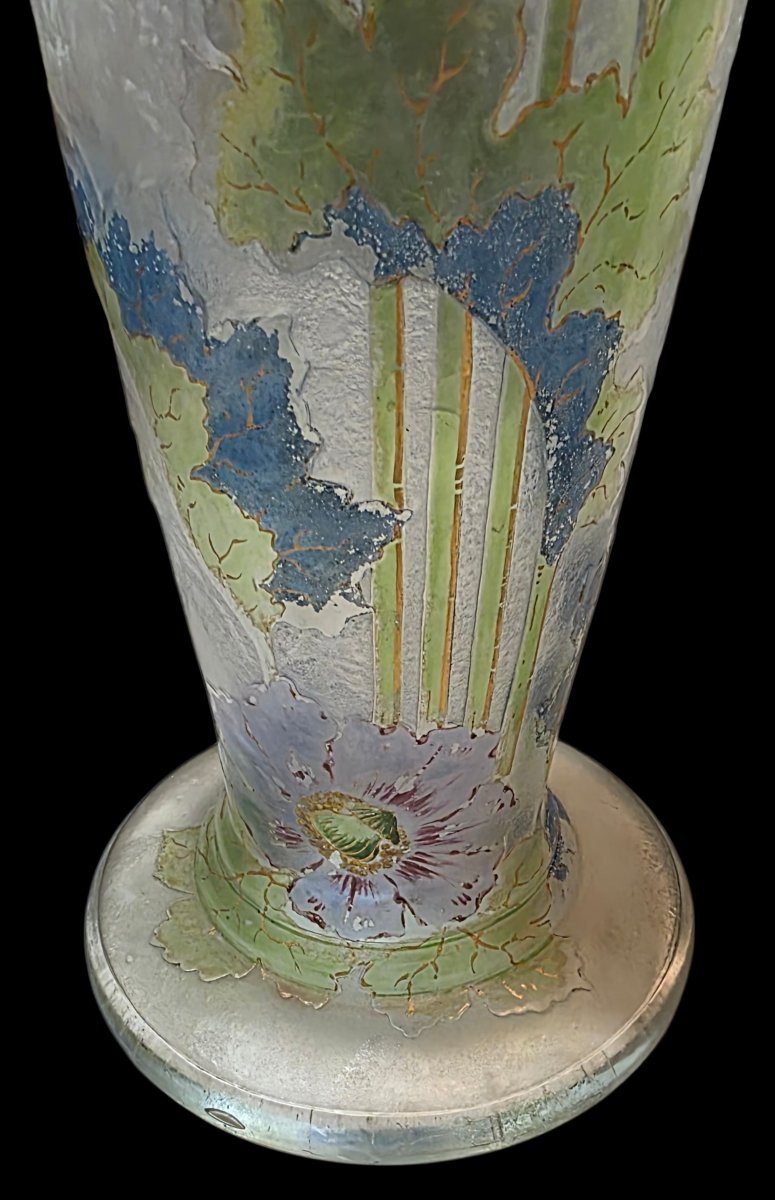 Montjoye Vase Decorated With Blue Aster Flowers And Poppies -photo-3