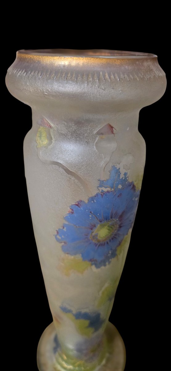 Montjoye Vase Decorated With Blue Aster Flowers And Poppies -photo-4