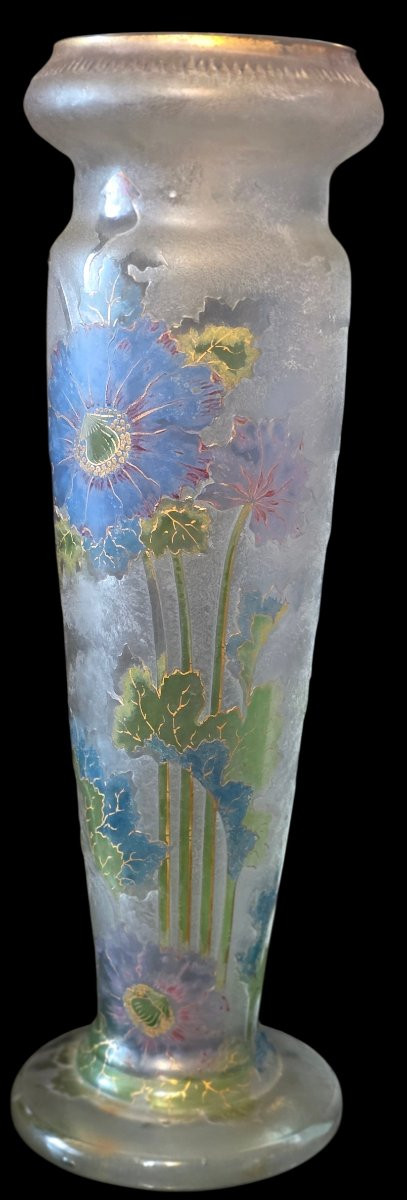 Montjoye Vase Decorated With Blue Aster Flowers And Poppies -photo-5