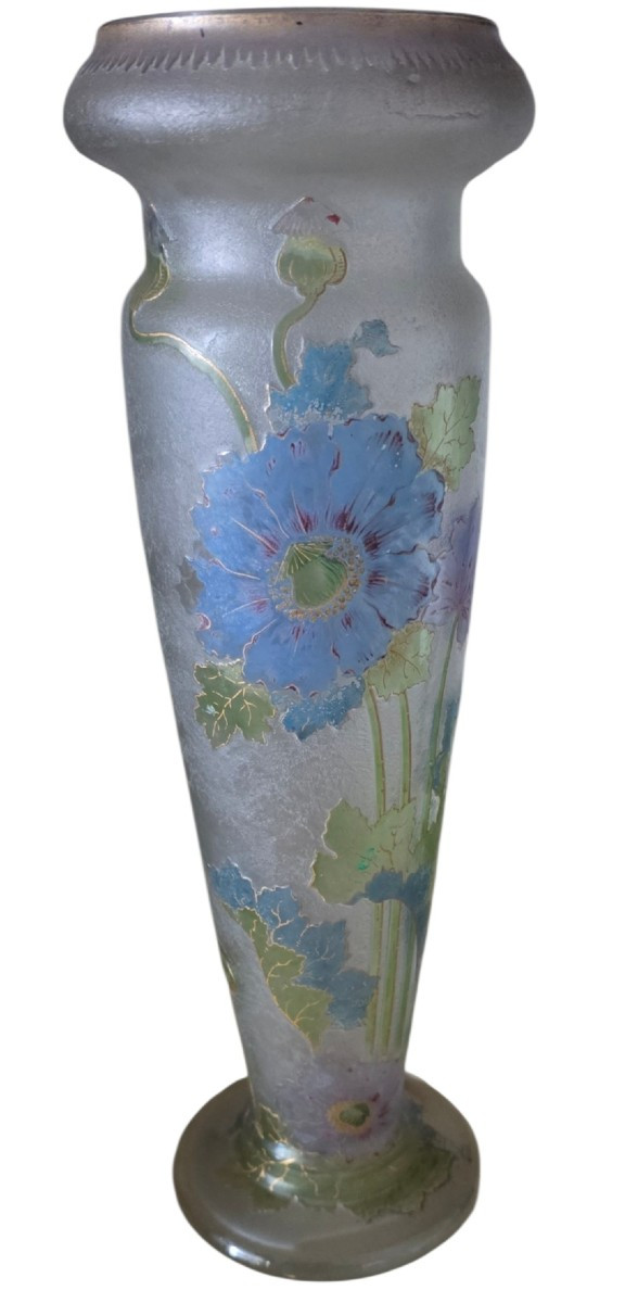 Montjoye Vase Decorated With Blue Aster Flowers And Poppies 