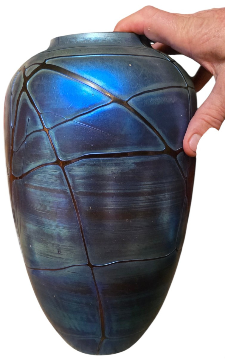 Loetz immense vase irisé décors pampas hauteur 32 cm-photo-3