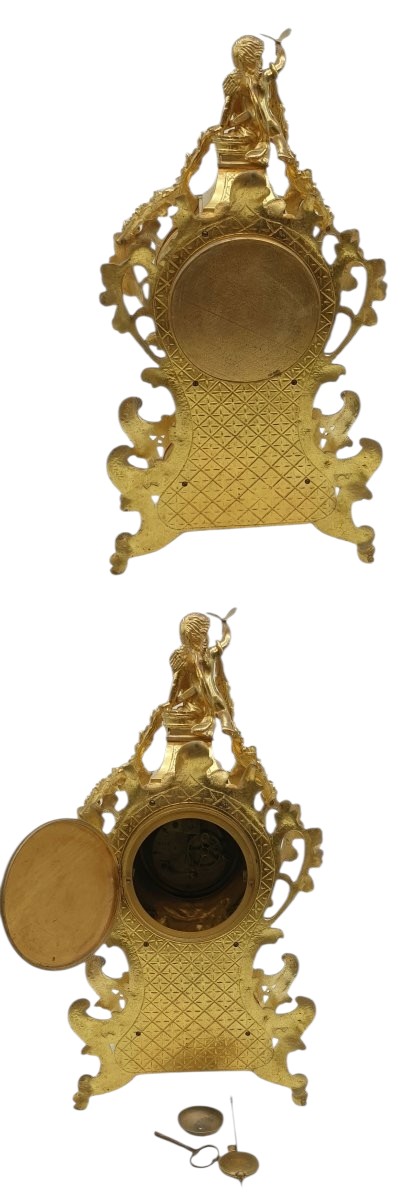 Garniture de cheminée louis xv en bronze doré pendule & candélabres XIXème -photo-1