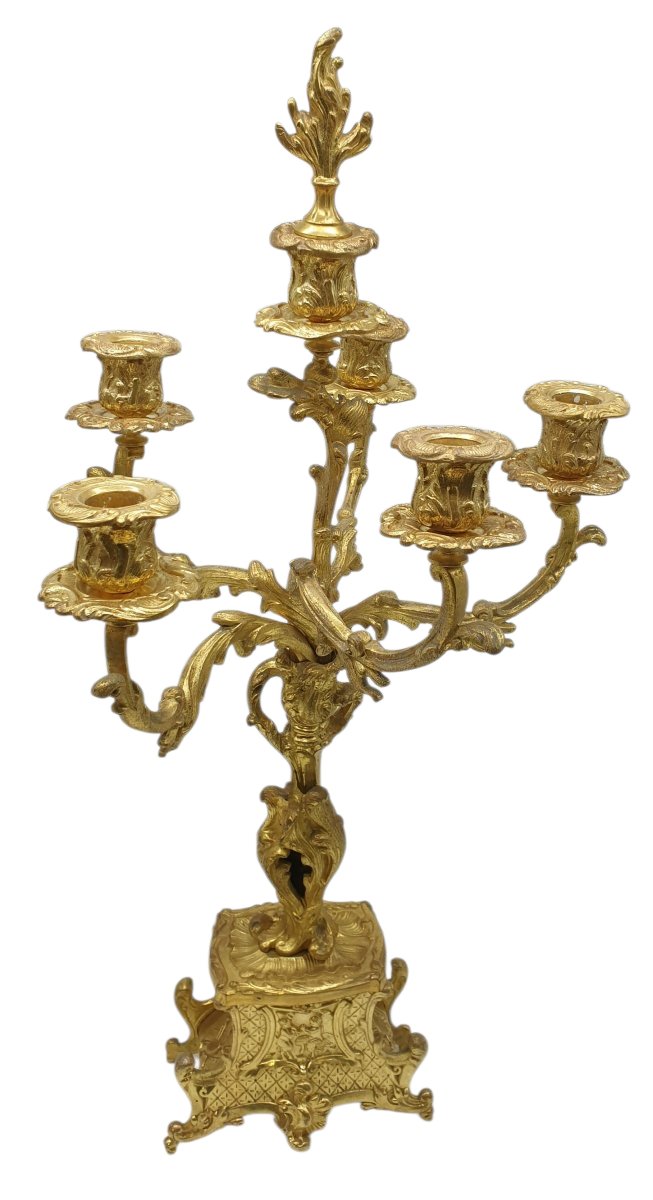 Garniture de cheminée louis xv en bronze doré pendule & candélabres XIXème -photo-3