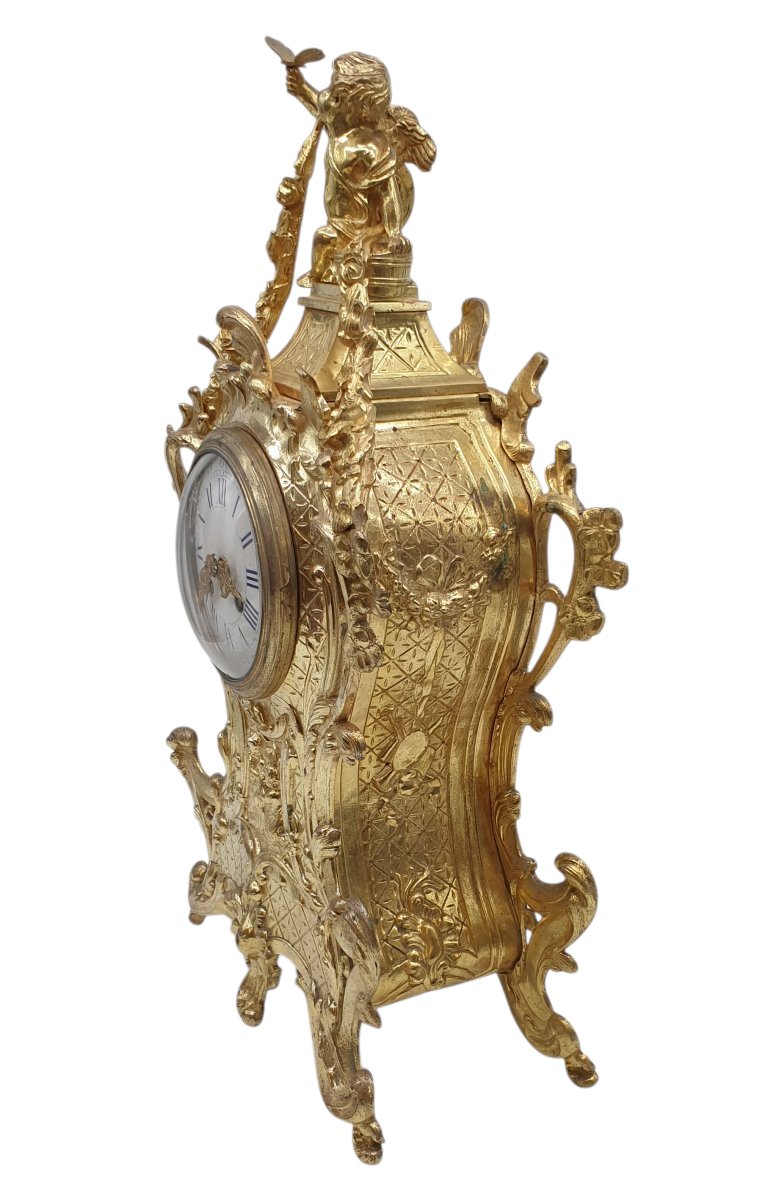 Garniture de cheminée louis xv en bronze doré pendule & candélabres XIXème -photo-4