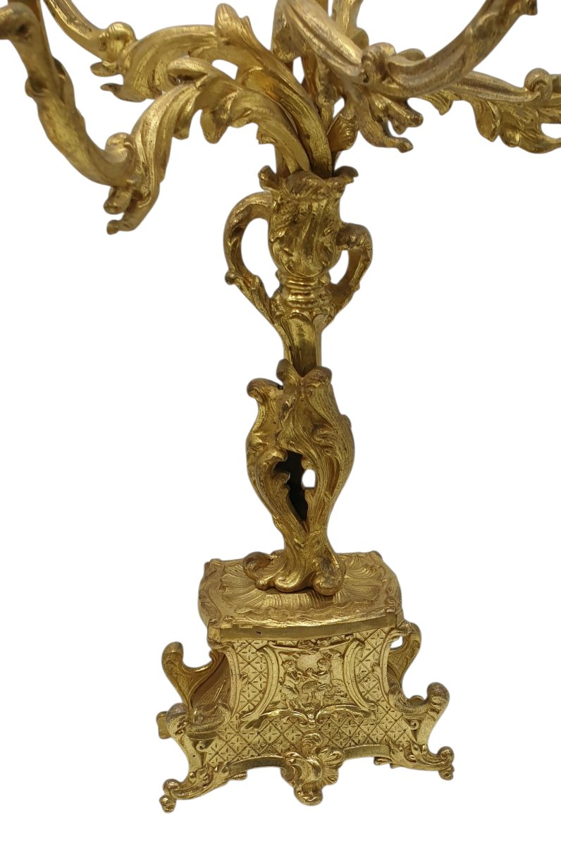 Garniture de cheminée louis xv en bronze doré pendule & candélabres XIXème -photo-5