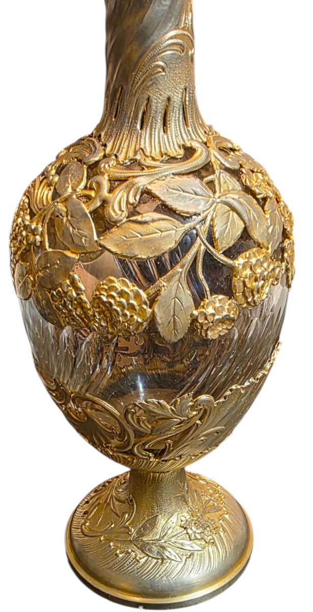 Art Nouveau Vermeil And Solid Silver Carafe/bottle With Monogram -photo-4