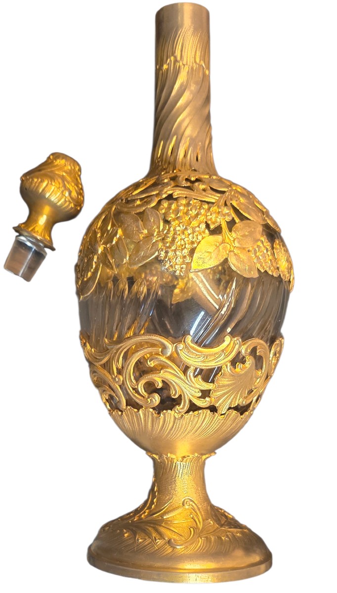 Art Nouveau Vermeil And Solid Silver Carafe/bottle With Monogram 