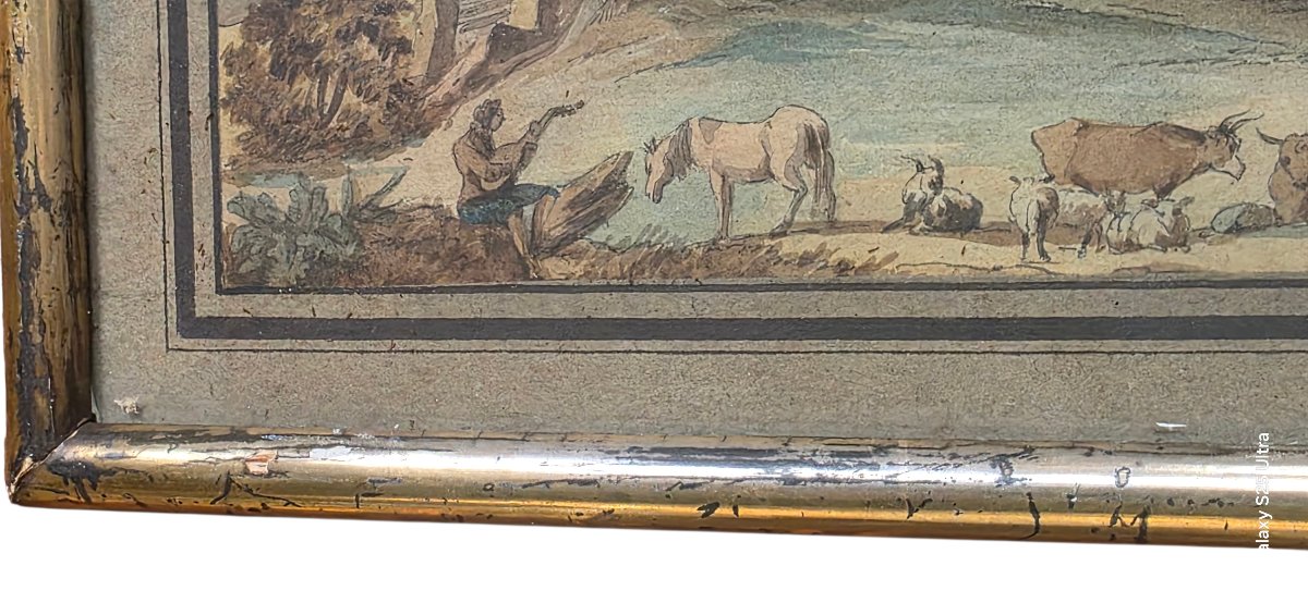 Angelo Uggeri Watercolor, Italian School, Temple, Figures, Animals -photo-4