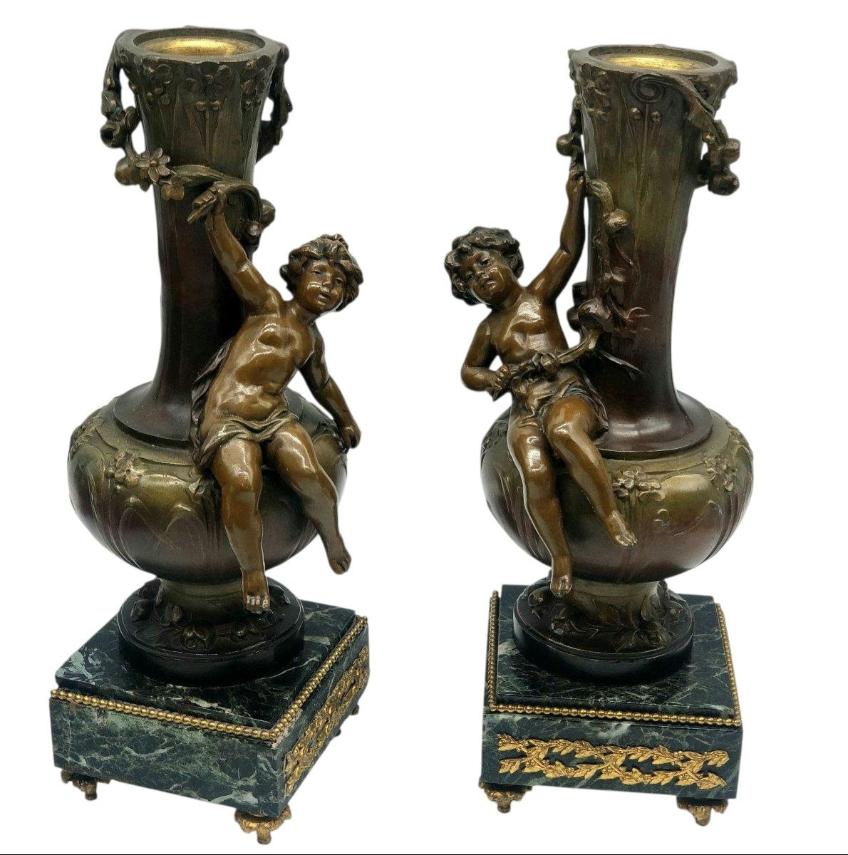Moreau Patinated Bronze Mantelpiece Featuring A Cello Player-photo-2