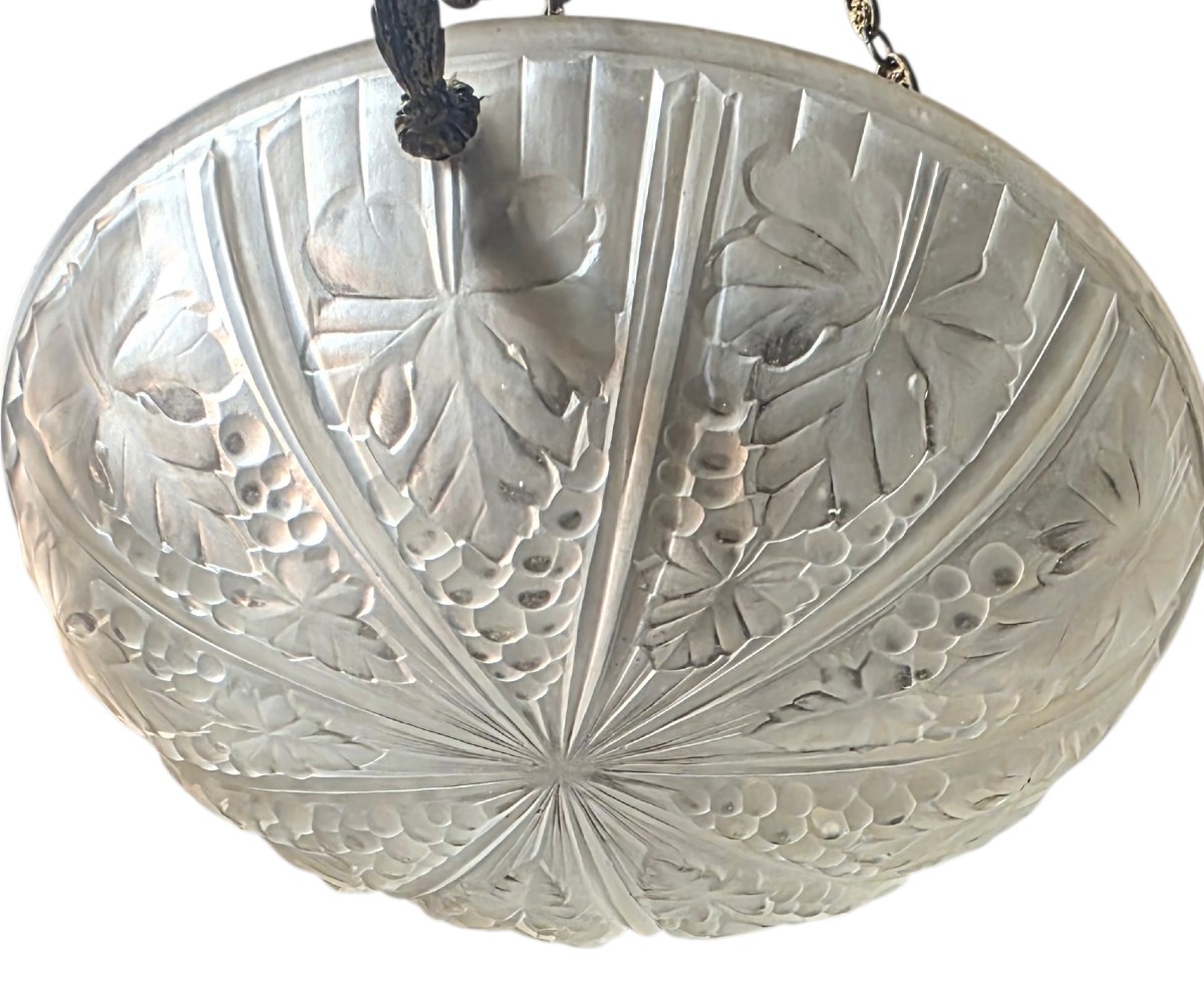 Art Deco Chandelier-style Ceiling Light In Molded Glass With A Bronze Frame -photo-2