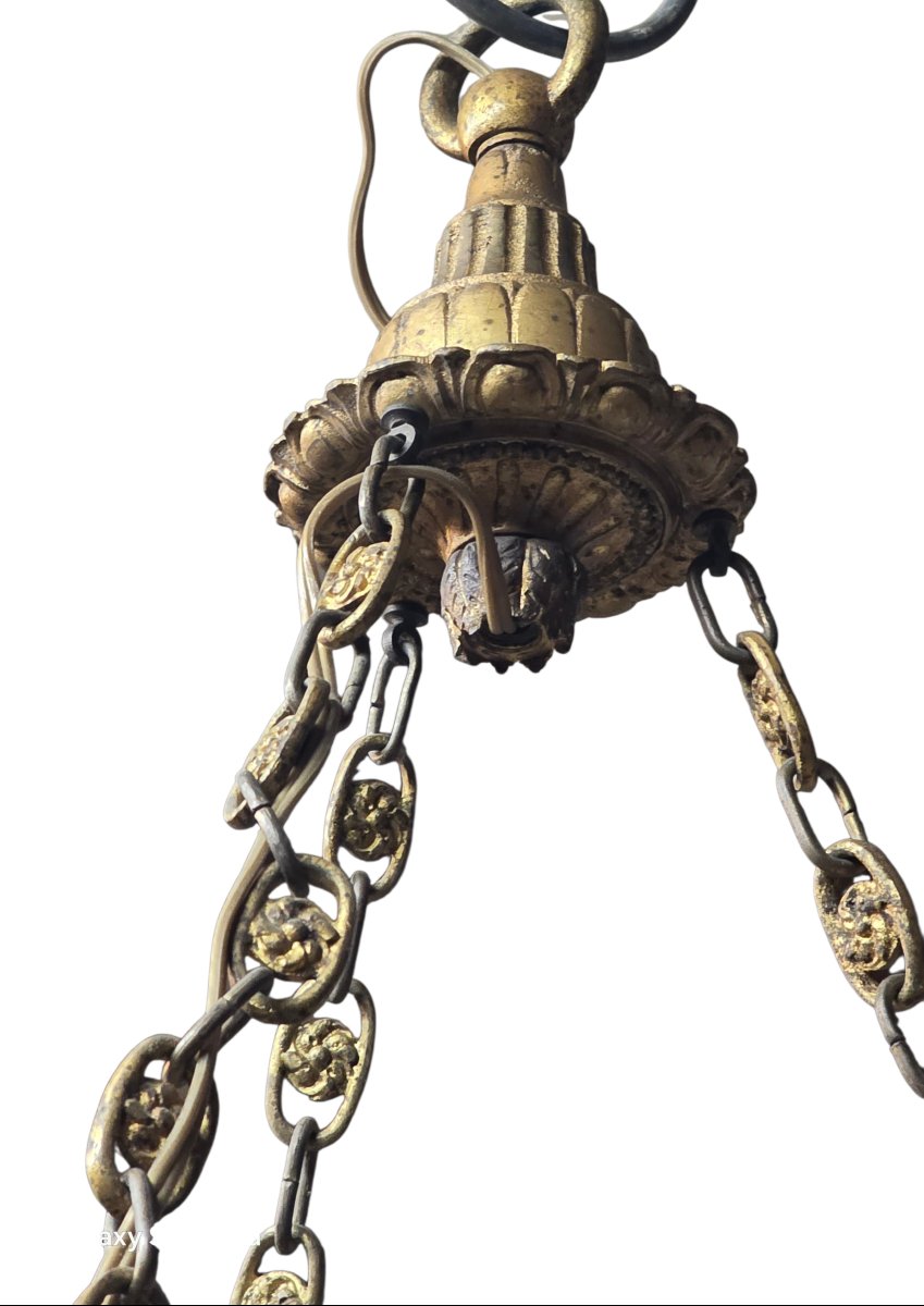 Art Deco Chandelier-style Ceiling Light In Molded Glass With A Bronze Frame -photo-6