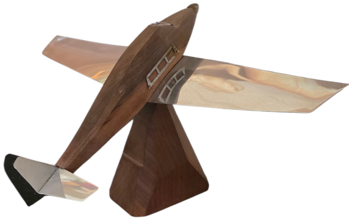 Art Deco Metal And Palissandre Airplane Model -photo-2