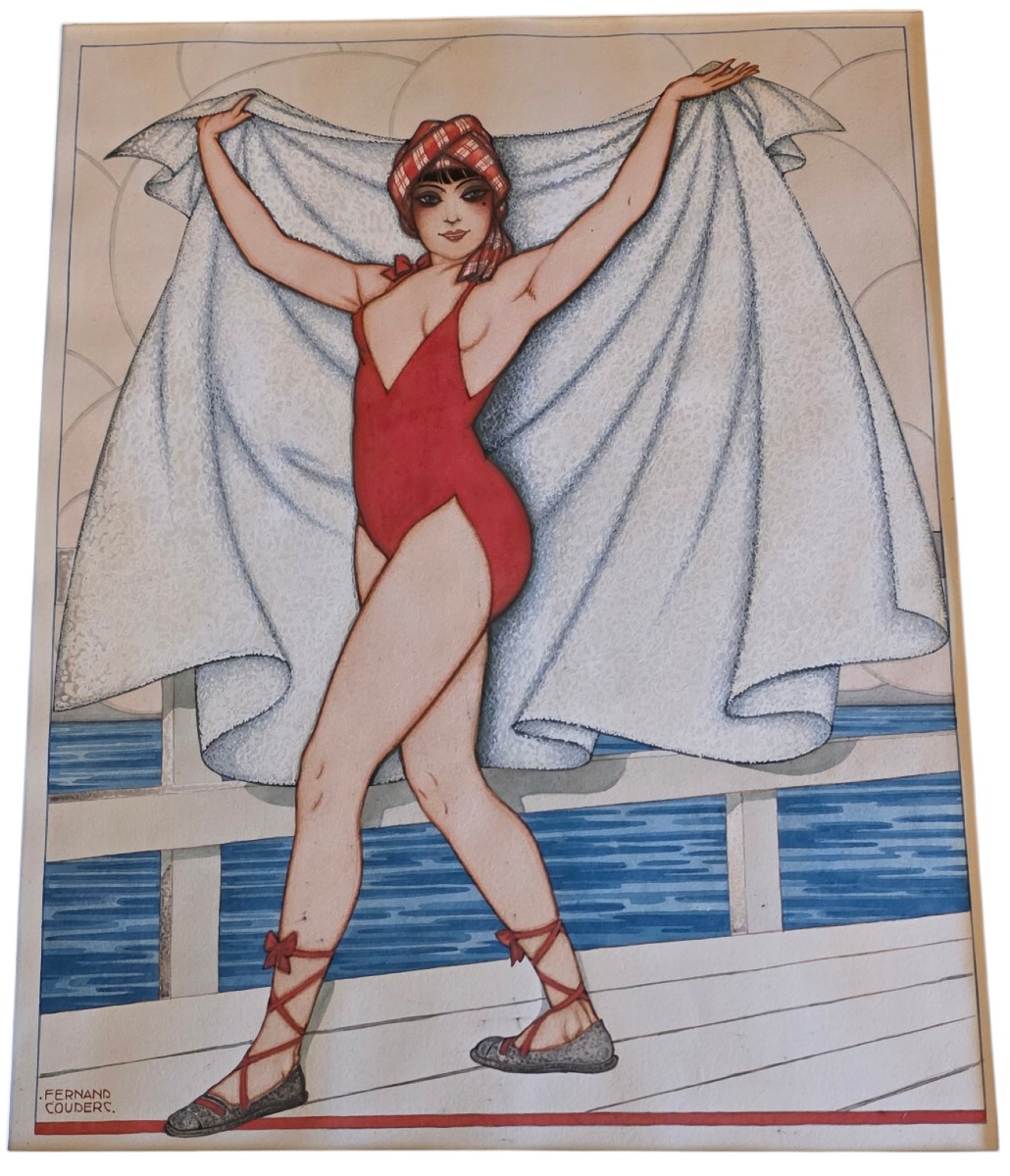 Fernand Couderc aquarelle la baigneuse a la serviette -photo-3