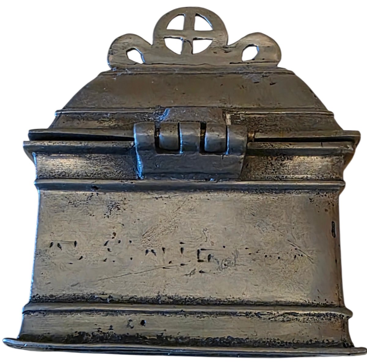 Coffret à Huiles Saintes En étain 18eme Siècle-photo-1