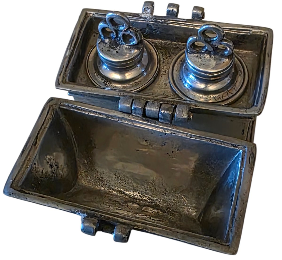 Coffret à Huiles Saintes En étain 18eme Siècle-photo-4