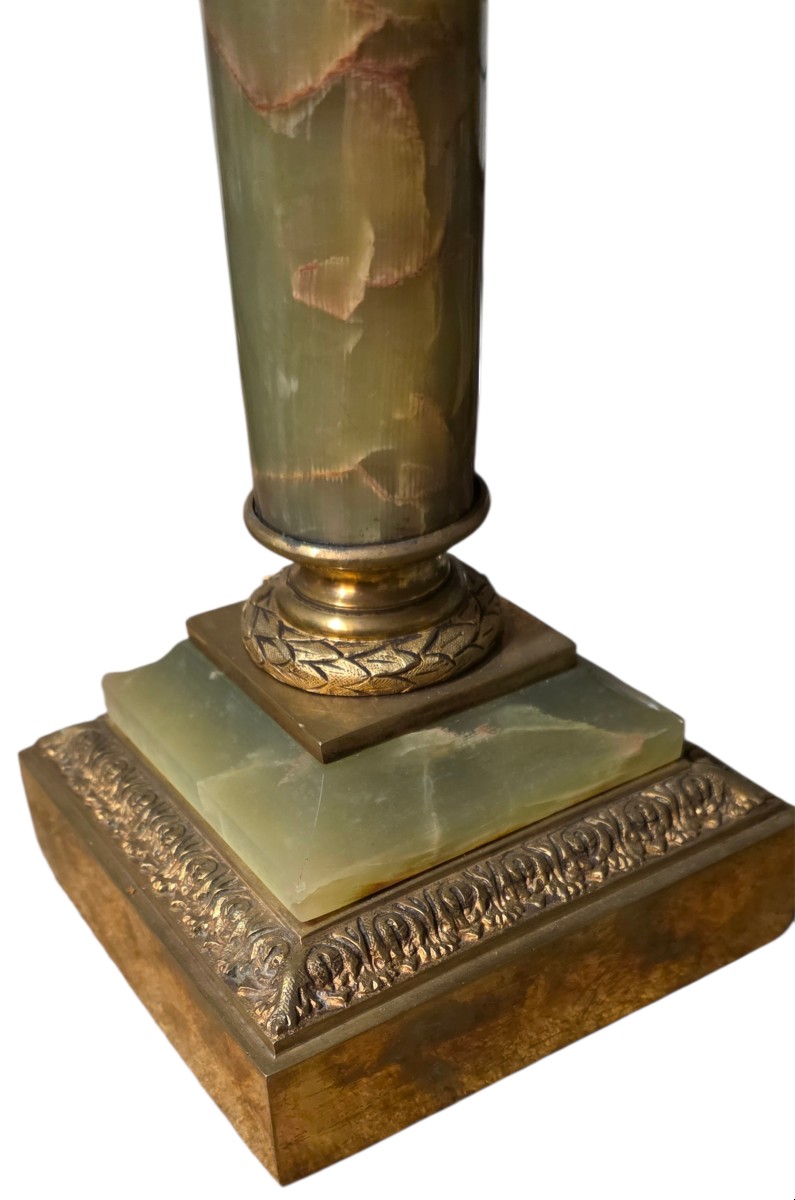 Immense Lampe oil Corinthien bronze et onyx hauteur 86 cm-photo-1