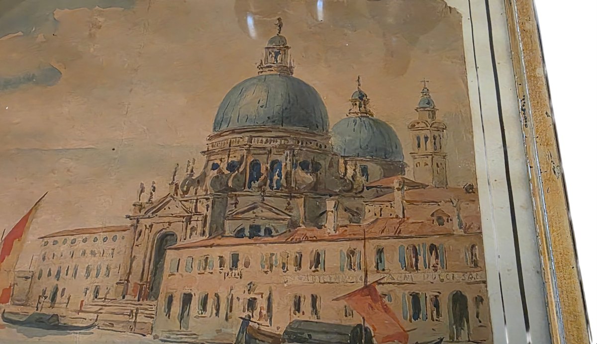 Watercolor Of Venice, The Grand Canal With The Basilica Of Santa Maria, Signed Canella-photo-2