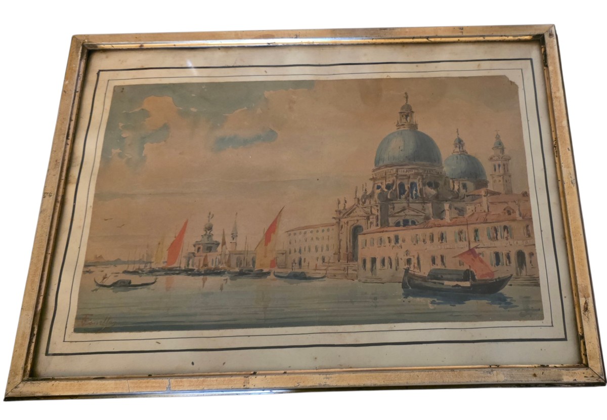 Watercolor Of Venice, The Grand Canal With The Basilica Of Santa Maria, Signed Canella