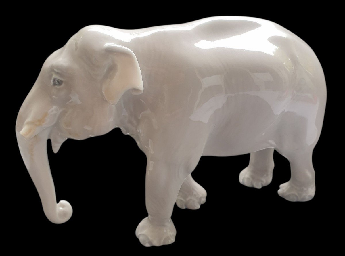 Bing & Grondahl Elephant Sculpture, White Glazed Porcelain, Denmark-photo-7