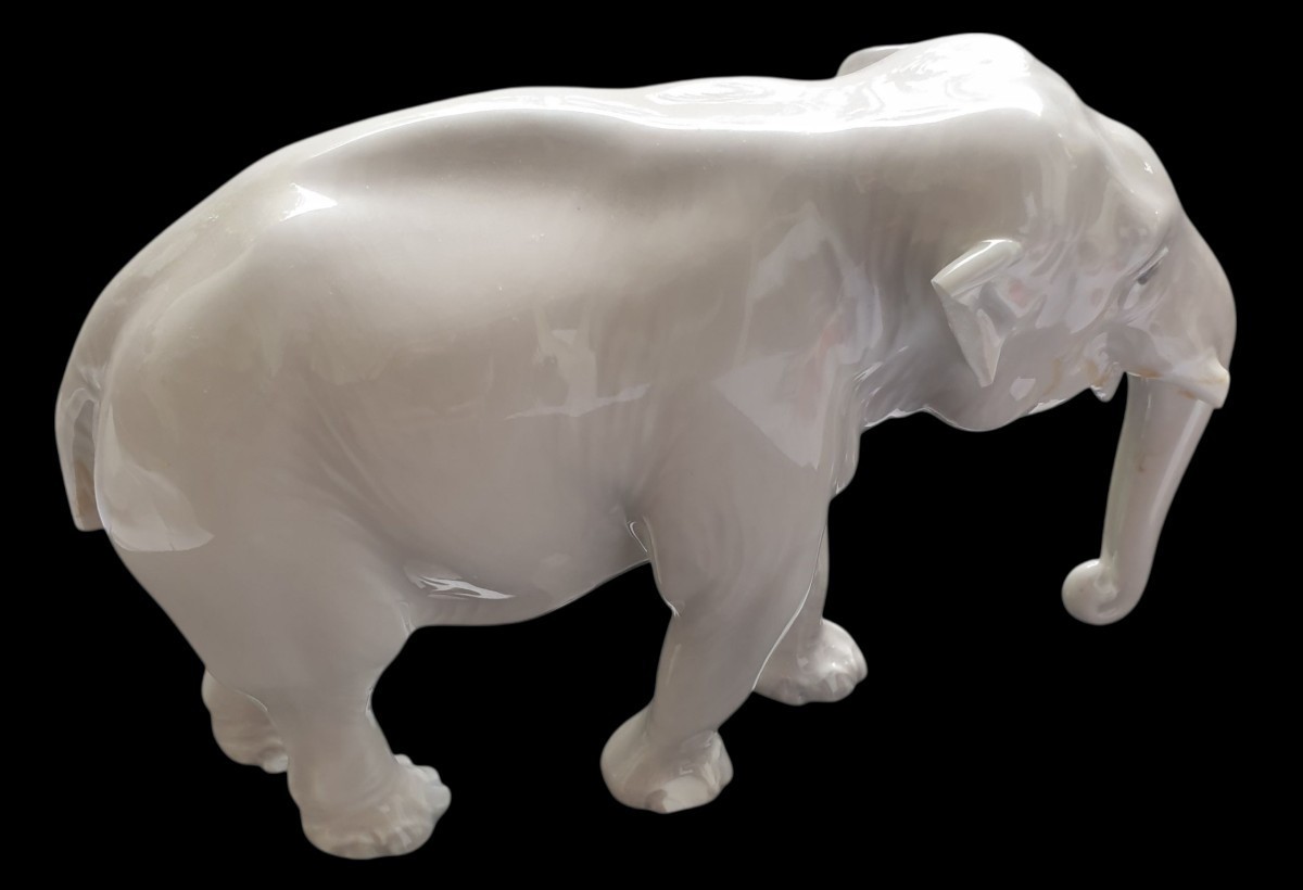 Bing & Grondahl Elephant Sculpture, White Glazed Porcelain, Denmark