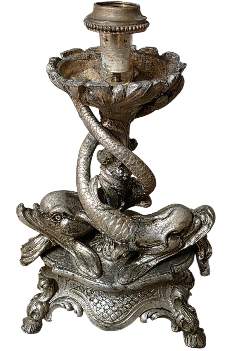 Baccarat Important Centerpiece With Dolphins In Molded Crystal And Bronze-photo-3