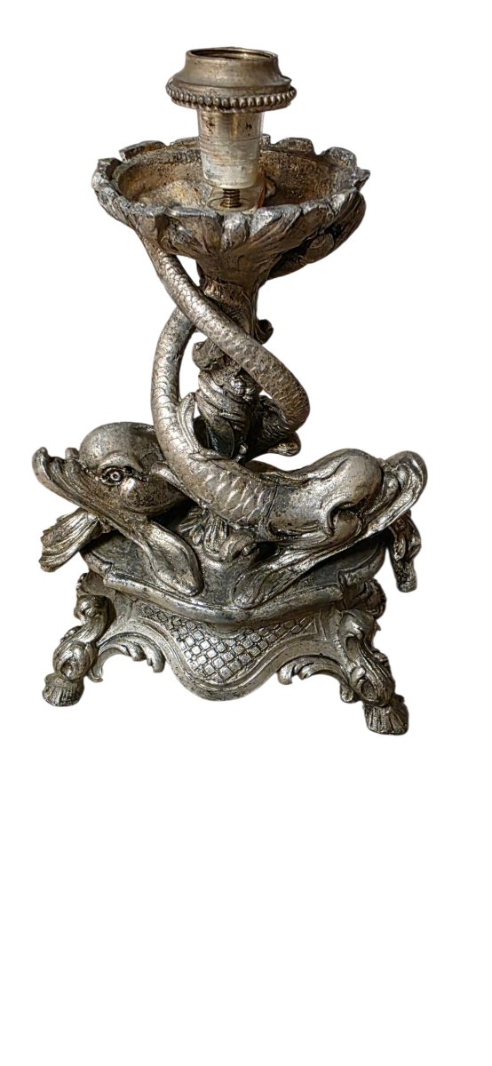 Baccarat Important Centerpiece With Dolphins In Molded Crystal And Bronze-photo-6