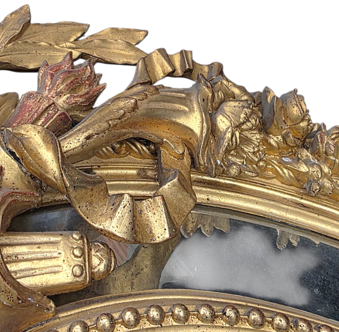 Immense miroir a parcloses bois doré aux attributs de musiques Napoléon III hauteur 1,60-photo-6