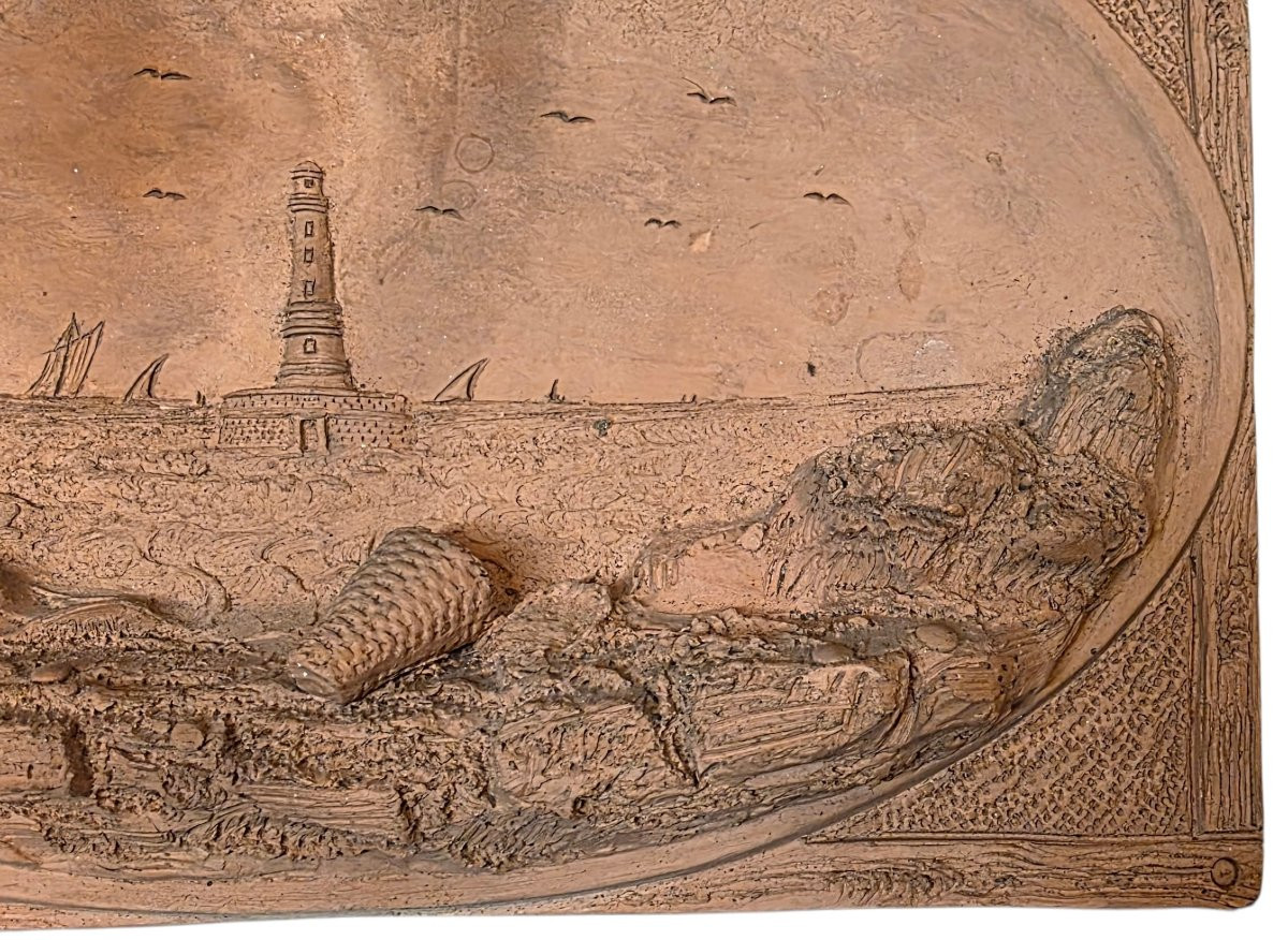 Paire de bas-reliefs ecole bretone en terre cuite XIXeme -photo-5