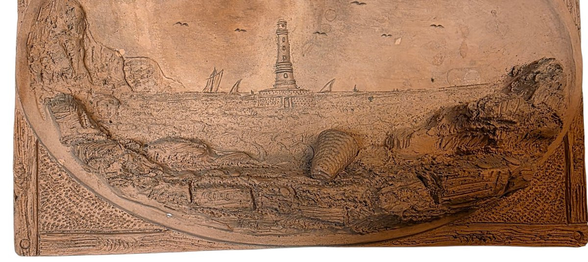 Paire de bas-reliefs ecole bretone en terre cuite XIXeme -photo-6