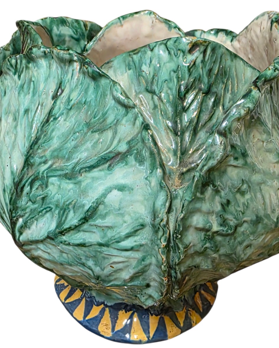 Jean robert dans le goût Important cache pot barbotine a décors d'un chou-photo-2