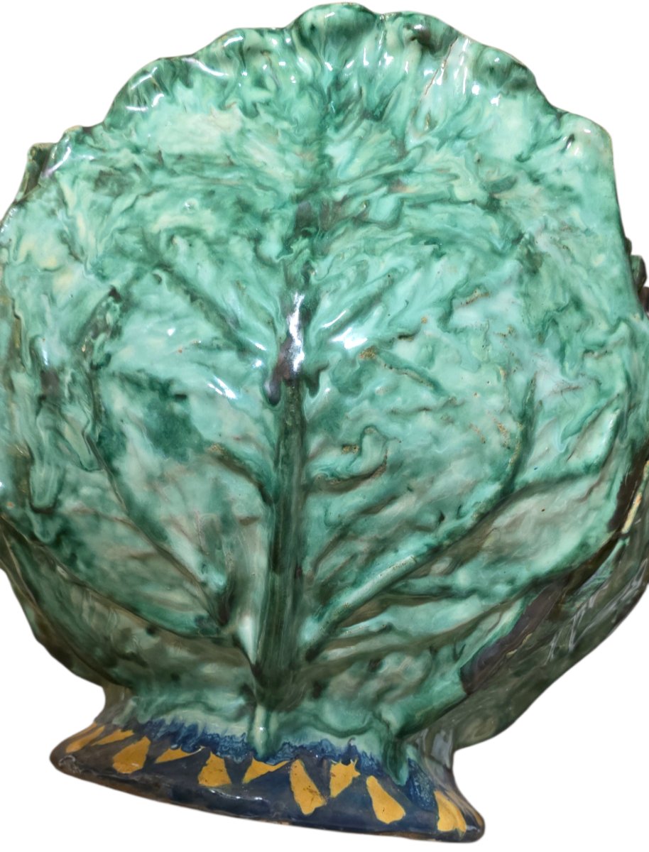 Jean robert dans le goût Important cache pot barbotine a décors d'un chou-photo-5