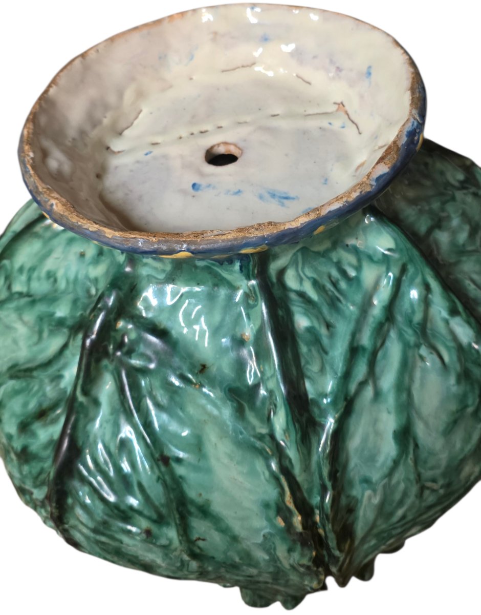 Jean robert dans le goût Important cache pot barbotine a décors d'un chou-photo-6