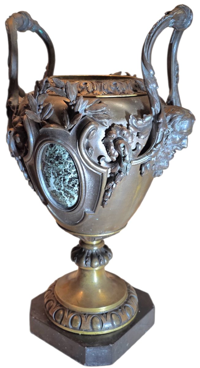 Lampe petrole immense bronze et marbre patine médaille barbedienne XIXeme -photo-3