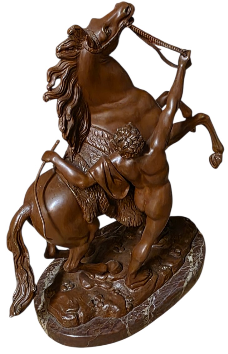 Paire les chevaux de marly en bronze et marbre turquin -photo-4