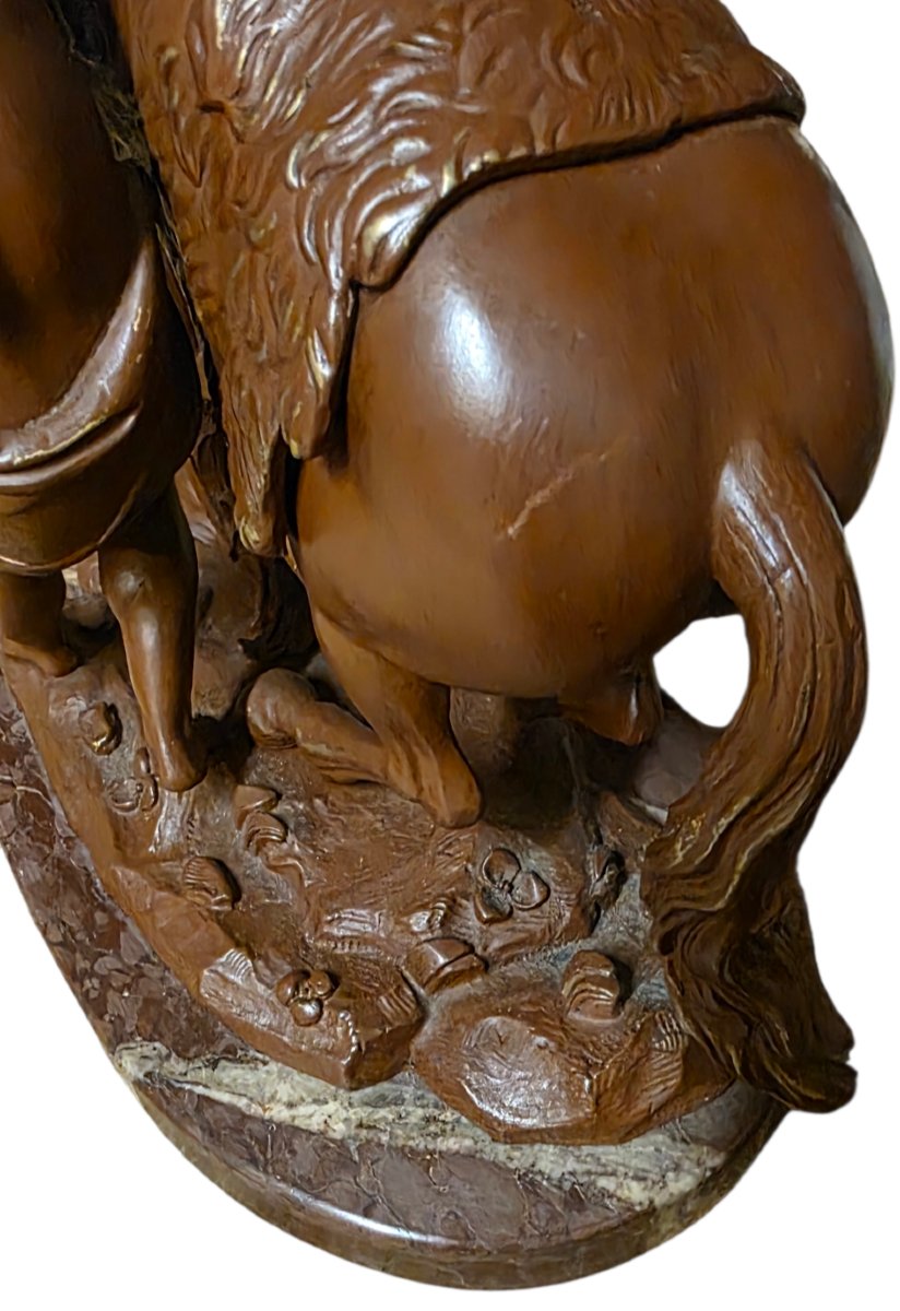 Paire les chevaux de marly en bronze et marbre turquin -photo-1