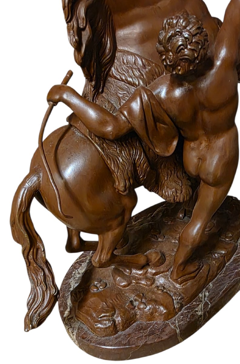 Paire les chevaux de marly en bronze et marbre turquin -photo-4