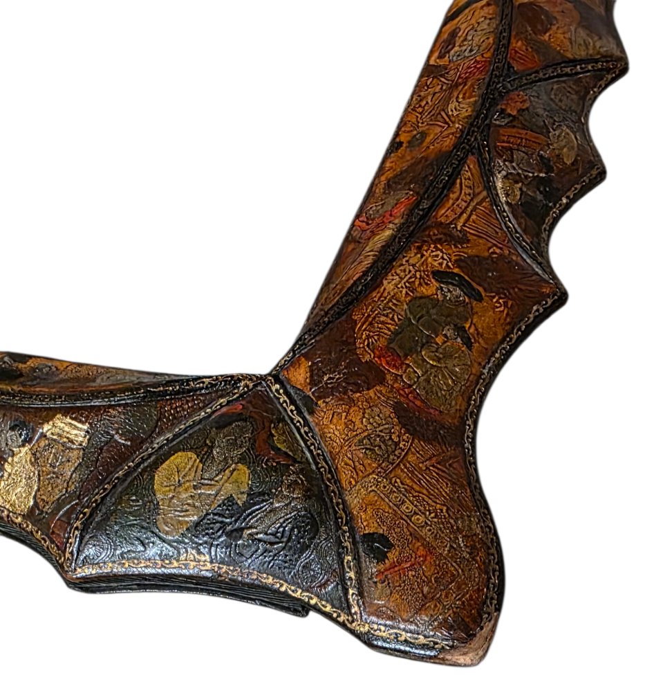 Cadre photo en cuir chine ou Japon XIXeme personnages toutes au tour -photo-5