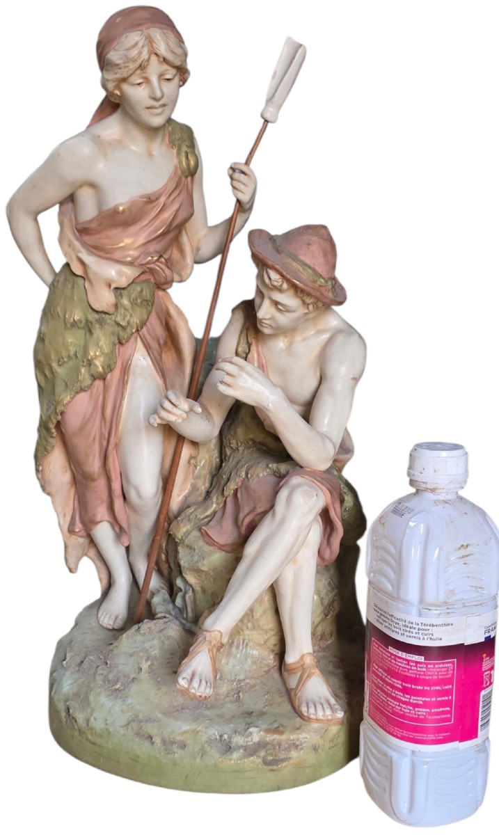 Royal Dux Polychrome Porcelain Group Depicting A Shepherd Couple -photo-2