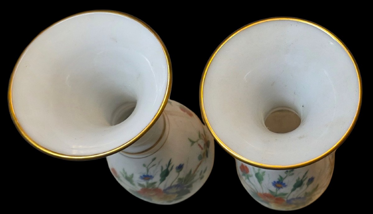 Pair Of Vase Montjoye With Blue And Poppy Aster Flower Decorations-photo-2