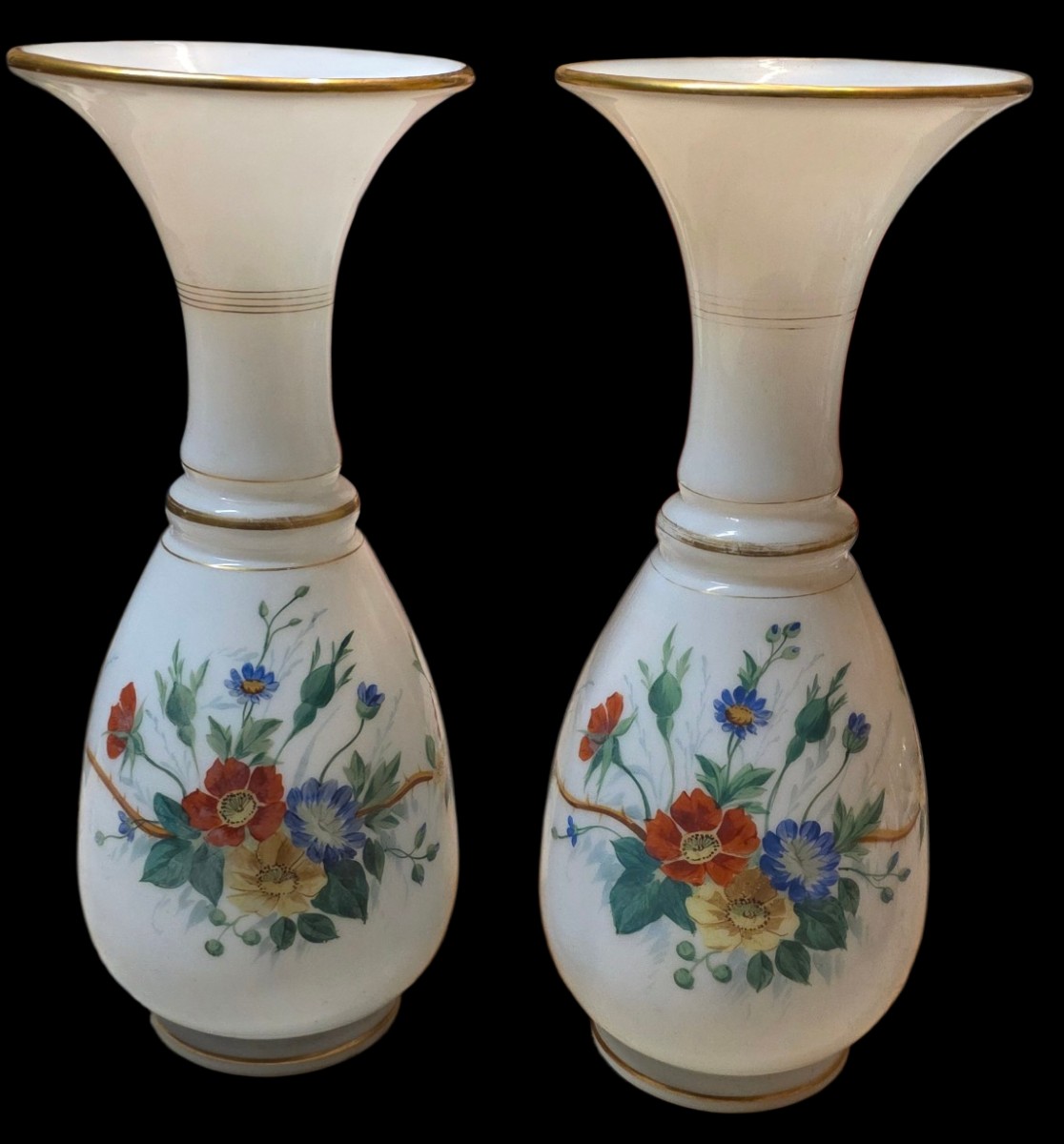 Pair Of Vase Montjoye With Blue And Poppy Aster Flower Decorations