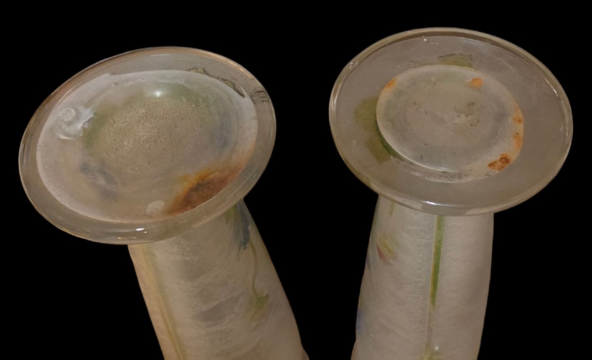 Pair Of Montjoye Vases Decorated With Blue Aster Flowers And Poppies -photo-3