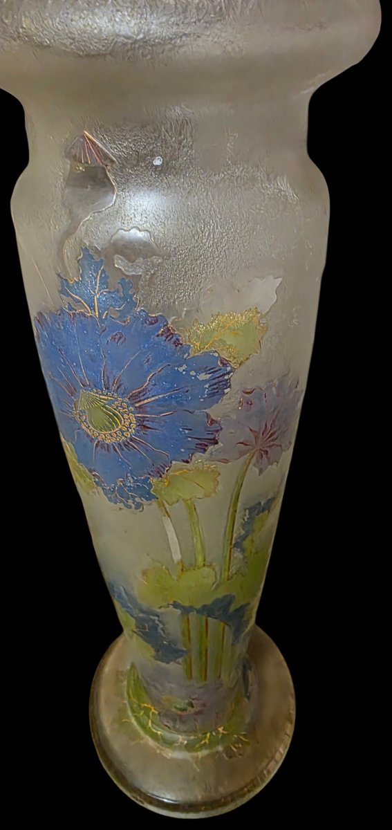 Pair Of Montjoye Vases Decorated With Blue Aster Flowers And Poppies -photo-4