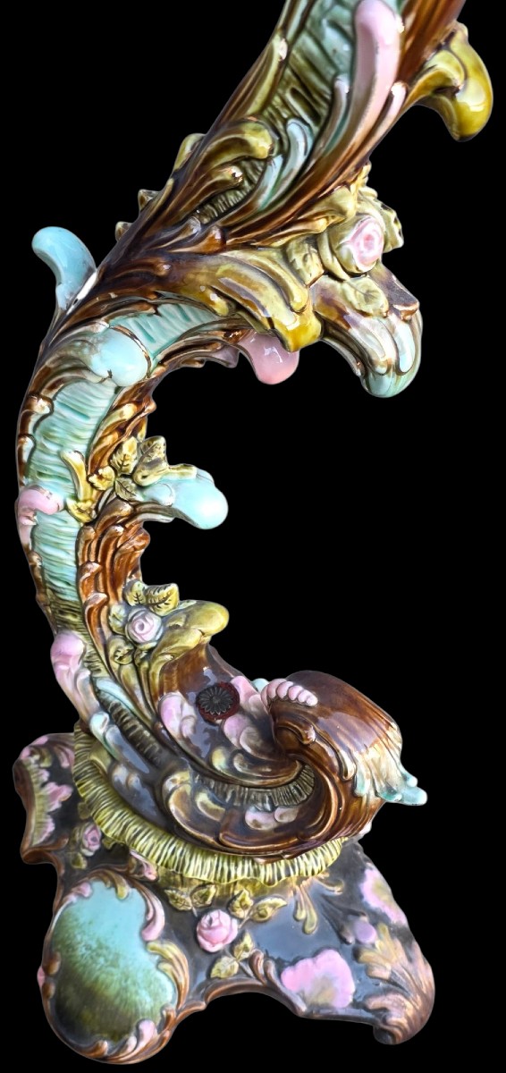 Support et pot céramique polychrome art nouveau vers 1900-photo-3