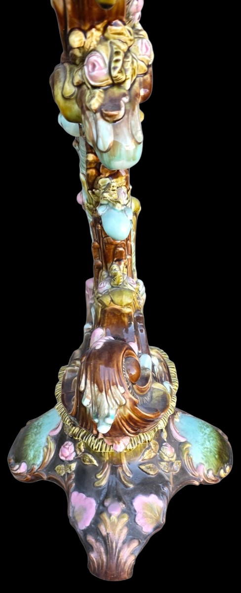 Support et pot céramique polychrome art nouveau vers 1900-photo-4
