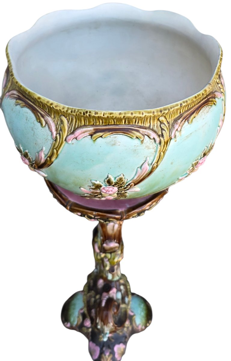 Support et pot céramique polychrome art nouveau vers 1900-photo-1