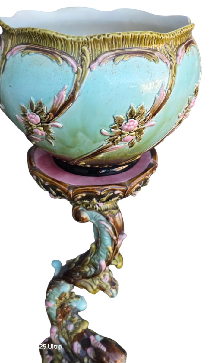 Support et pot céramique polychrome art nouveau vers 1900-photo-5