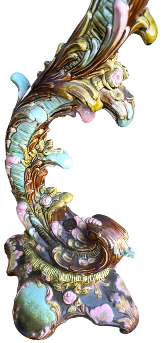 Support et pot céramique polychrome art nouveau vers 1900-photo-6