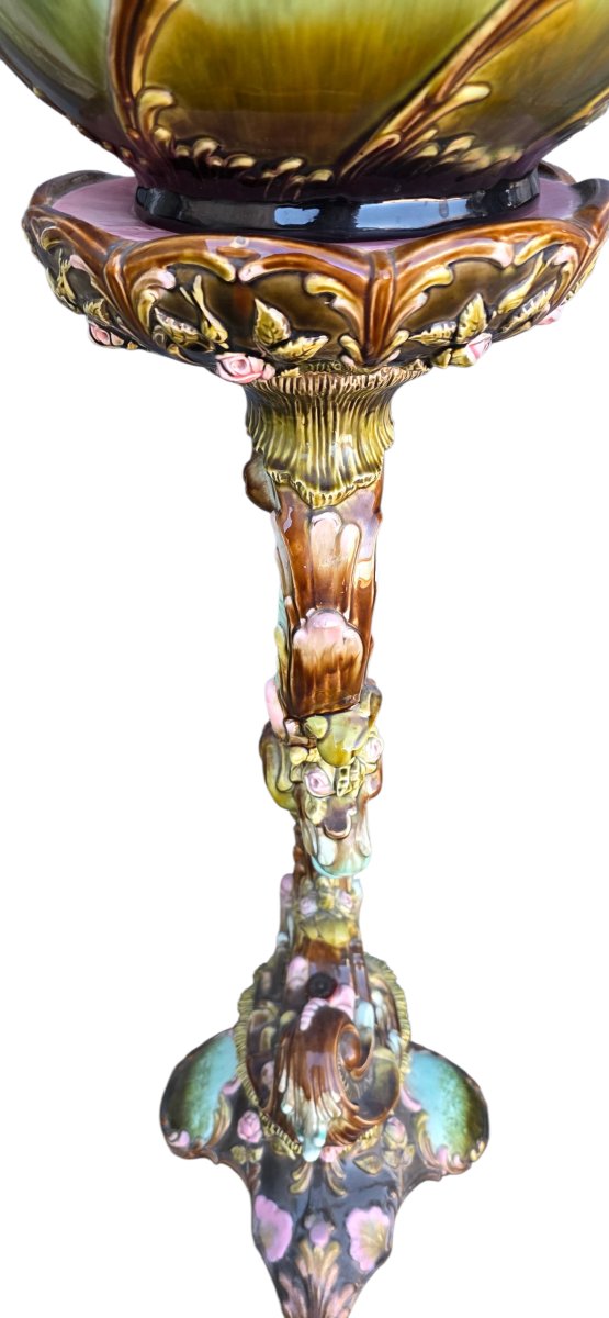 Support et pot céramique polychrome art nouveau vers 1900-photo-7