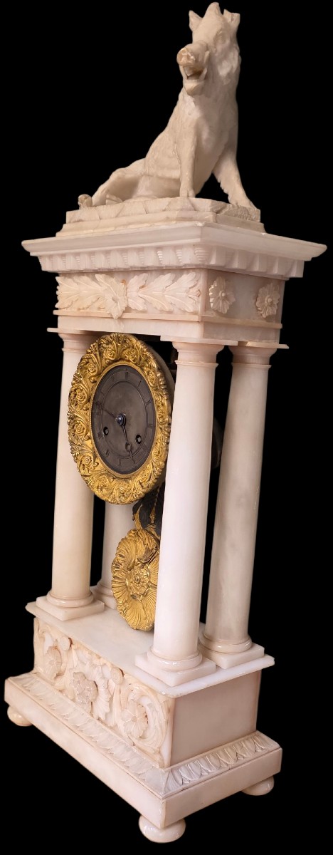Pendule en marbre de carrare et bronze doré sculpture sanglier debut XIXeme -photo-2